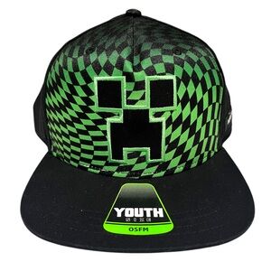 Minecraft Creeper Face Snapback Hat Youth Cap Kids Size OSFM Black and green